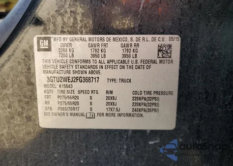 2015 GMC Sierra K1500 Denali from USA, damaged, VIN 3GTU2WEJ2FG368717